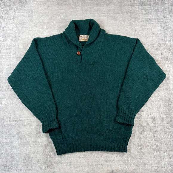 London Fog Other - London Fog Sweater Mens Medium Green Vintage 80s Shawl Collar Knit Pullover